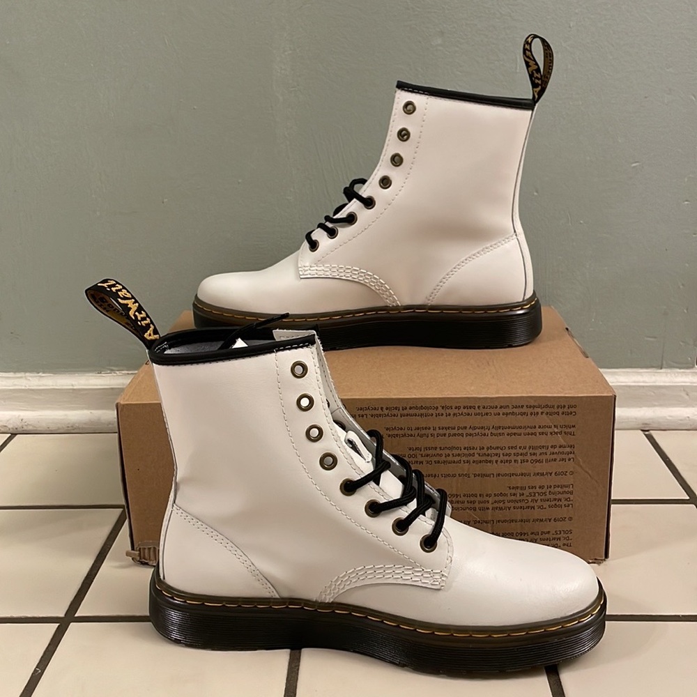 Dr. Martens White Zavala 8-Eyelet Combat Boot